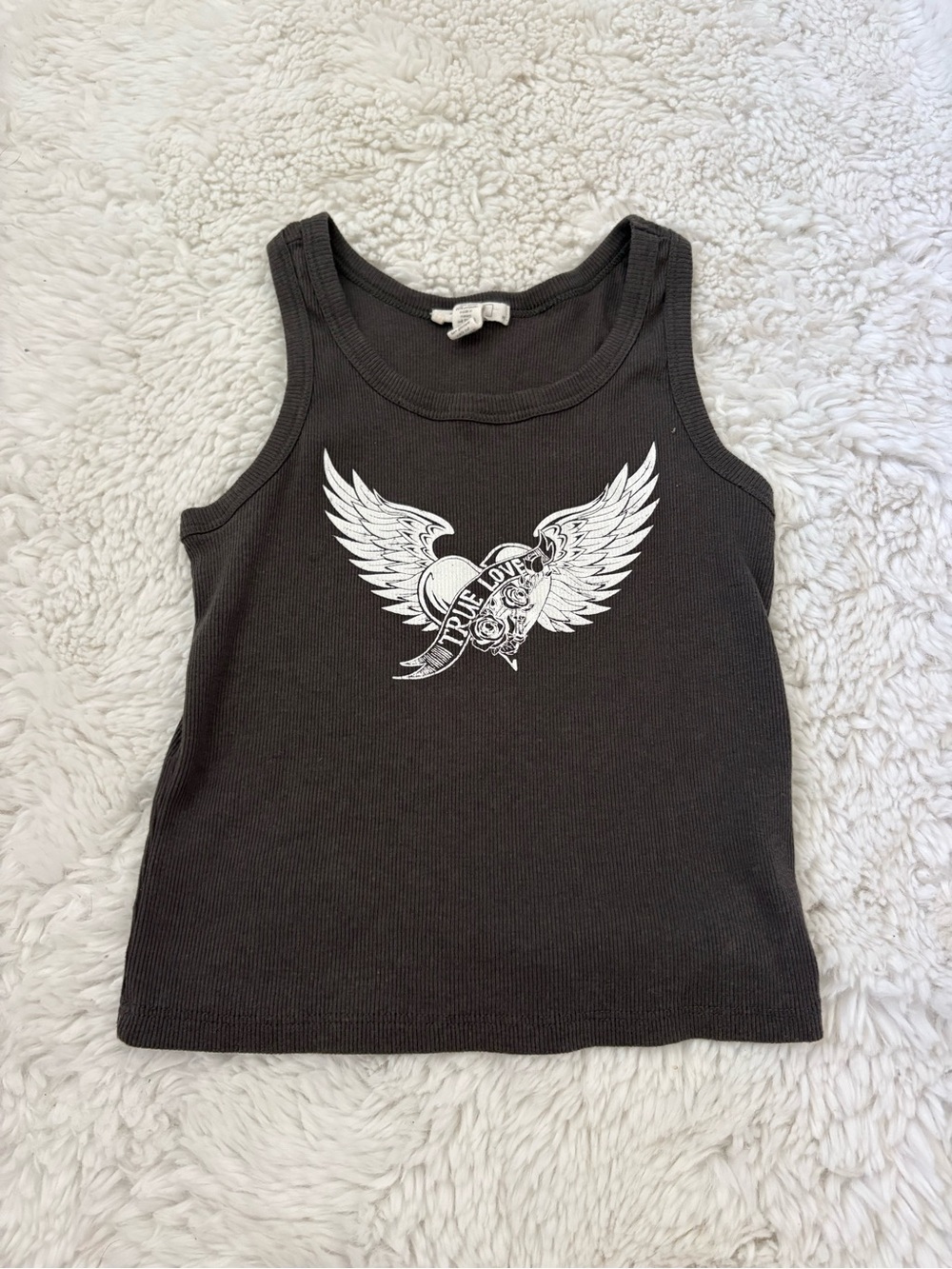 Full Tilt Black Tank Top with White Winged Heart Graphic